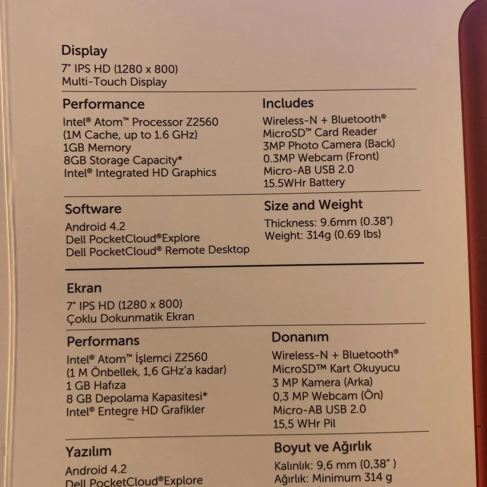 Dell Venue 7 Tablet - Red